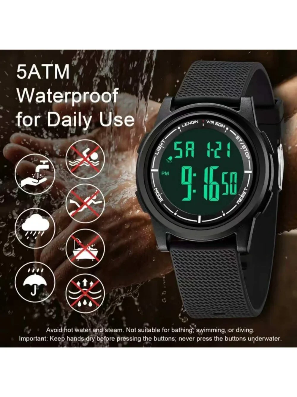 Men's Black Digital Ultra Thin Sports Waterproof Silicone Band Wrist Watches